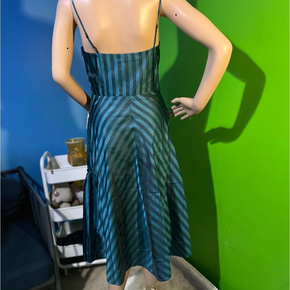 NWT $293 Betsey Johnson | Y2K | Unlined Teal Striped Corset Ruffle Dress | 4 - Picture 11 of 17